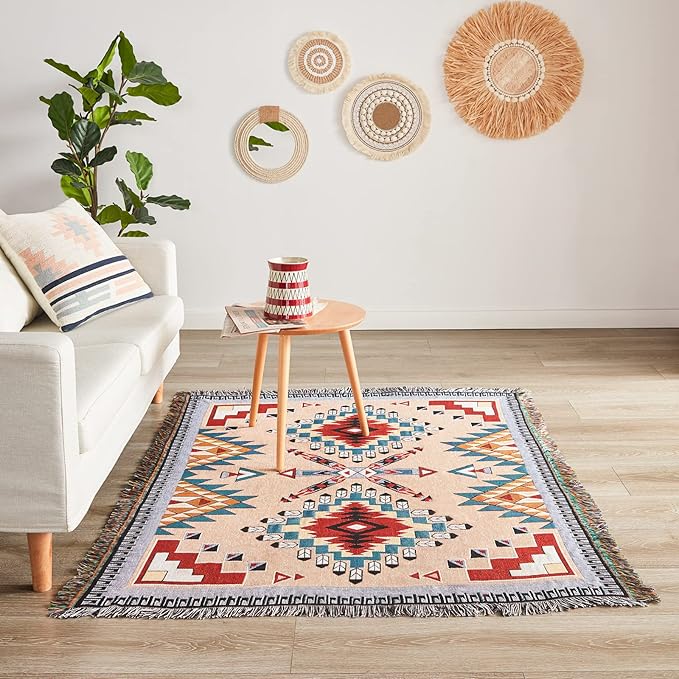 Touchat Native American Blanket Boho Throw Blanket for Sofa and Bed, Mexican Decorative Farmhouse Blanket, Southwest Decor Woven Blankets, Aztec Throw Blankets Bohemian with Tassel(Brown,50×60 inch)