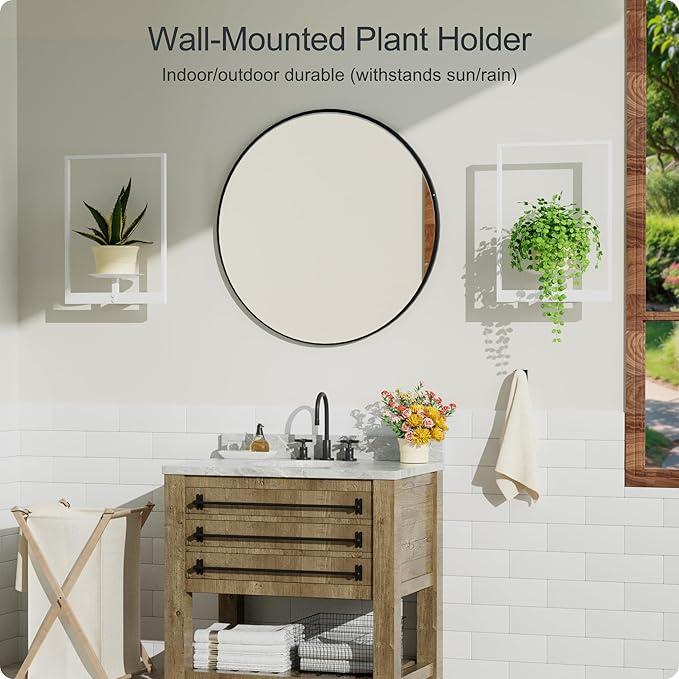 White Metal Wall Plant Holder - 2-Pack Wall Mounted Plant Stands and Hanging Holders for Indoor Planter and Flower Pot -Rectangle Decor Shelf for Plant Storage (Pot Not Included)