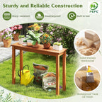 Tangkula Wooden Plant Stand, Outdoor Indoor Solid Wood Flower Pot Holder Display Shelf with Teak Oil Finish, Slatted Top, Rustic Plant Rack for Patio Garden Entryway Porch
