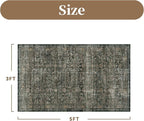 MontVoo-Vintage Area Rug 3x5 Green Rugs for Living Room-Soft Distressed Printed Rugs for Bedroom-Non Slip Carpet-Machine Washable Rug for Dining Room Living Room Bedside Office