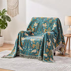 Boho Blanket for Bed 100% Cotton Bohemian Throw Blankets Ultra Soft Woven Muslin Decorative Blankets All Seasons Vintage Quilt Knitted Blanket for Sofa Chair(Blue, 90"x98")
