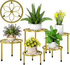 VECELO Metal Plant Stands Set of 5, Multiple Heavy Duty Flower Pot Stand, Round Plant Holder, Gold