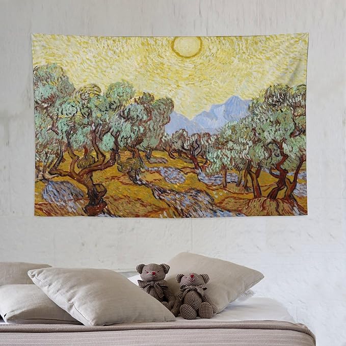 Van Gogh Olive Trees Tapestry Wall Hanging, Vintage Art Wall Decor for Bedroom, Dorm, Living Room, Aesthetic Polyester Tapestry with Hanging Accessories,40x60 Inch