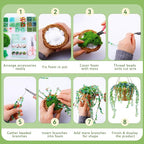Wurosi 4074 Pcs Green Glass Beaded Plant Kit with Rattan Basket, Forever Plant Beaded Making Kit with Hanging Chain and Manual, Green Crystal Leaf Beads for Jewelry Making Beaded Plants