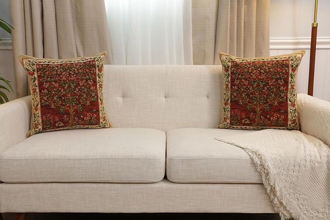 Tree of Life Red I European Cushion Cover - 18 in. x 18 in. Cotton by Charlotte Home Furnishings Inc