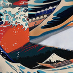 Sanzugh Cool Japanese Anime Tapestry Aesthetic, Black and Red The Great Wave Sun Mount Fuji Mountain Nature Art Tapestries Wall Hanging for Men Boys Bedroom Room Office Decor 60X40 Poster