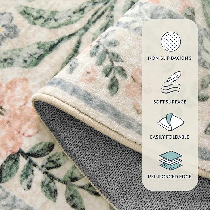 Lahome Boho Beige Rugs for Living Room 6x9, Washable Kids Rugs for Bedroom Girls, Farmhouse Soft Baby Carpet for Nursery, Non-Slip Carpet for Dining Room Playroom, Beige
