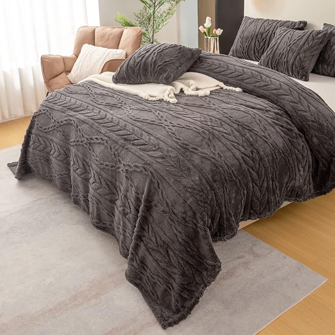 YUSOKI Sherpa Large Throw Blanket Single Layer,Light Weight(1.7lb),370GMS-3D Stylish Design for Gift Home Decor (Morel,50"x65")