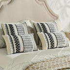 FUTEI Black White Accent Throw Pillow Covers Set of 2, 12x20 Inch Plush Tufted Striped Textured Decorative Pillow Cases for Farmhouse Boho Couch Decor