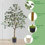 Artificial Eucalyptus Tree, 4ft Tall Green Silk Leaves Perfect Faux Plant with Basket, Mordern Fake Eucalyptus Trees for Indoor Outdoor Home Office Livingroom Floor Décor