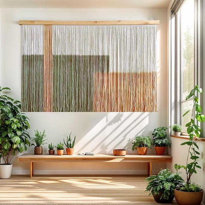 Sdjazl Woven Boho Macrame Wall Hanging Home Decor Tapestry Dip-Dyed Large Modern Handmade Colorful Mountain Landspace for Living room (khaki)