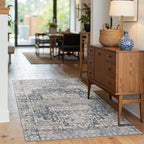 3x5 Rug for Entryway Bedroom, Blue 3x5 Washable Area Rug, Vintage Retro Boho Throw Rug, Non Slip & Low Pile Small Carpet for Indoor Kitchen, Bedside, Living Room, Bathroom and Dining