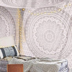 ANJANIYA Ombre Wall Hanging Bohemian Tapestry, Metallic Wall Art Bedspread, Psychedelic Hippie Mandala Dorm Décor for Hanging, Bedding, Beach Coverlet Curtain, Silver, 54"X60"
