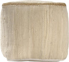 LR Home Birch/Silver Bordered Hand-Loomed Cotton Blend Cube Pouf with Jute Braid for Home Décor | Transitional Foot Rest for Bedroom & Living Room | 18 x 18 x 18 Stuffed Ottoman for Seating