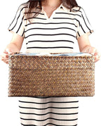Hipiwe Seagrass Storage Baskets Bin for Shelf Handwoven Wicker Baskets Built-in Handles Rectangular Closet Bedroom Organizer Box Multipurpose Storage Basket Organizer,16.1"L x11.8"W x7.7"H