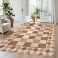 GarveeHome Easy Jute Area Rug 5x7 Washable Rugs for Living Room Checkered Indoor Outdoor Rug for Patio Farmhouse Non-Slip No Shed Jute Rugs Geometric Carpet for Backyard Entryway Dining Room, Brown