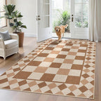 GarveeHome Easy Jute Area Rug 5x7 Washable Rugs for Living Room Checkered Indoor Outdoor Rug for Patio Farmhouse Non-Slip No Shed Jute Rugs Geometric Carpet for Backyard Entryway Dining Room, Brown
