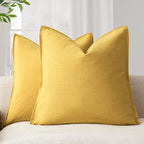 Foindtower Pack of 2, Decorative Linen Soild Throw Pillow Covers Soft Accent Euro Cushion Case Boho Farmhouse Pillowcase for Chair Couch Sofa Bedroom Living Room Home Decor 18 x 18 Inch Ginger Yellow