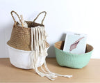 Woven Seagrass Belly Basket for Storage, Laundry, Picnic, Plant Pot Cover, and Grocery and Toy Storage (Large, White)