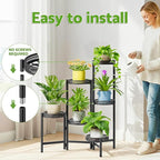 6 Tier Metal Plant Stand Indoor Outdoor, Corner Tall Plant Shelf for Multiple Plants, Foldable Heavy Duty Plant Holder, Decoration Flower Stand for Living Room Balcony Patio Garden- BlackWave