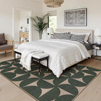 Lahome Modern Geometric Easy Jute 5x7 Washable Green Outdoor Rug, Non Shedding Woven Carpets for Living Room, Neutral Semi-Circle Non Slip Rug for Classroom Office Backyard