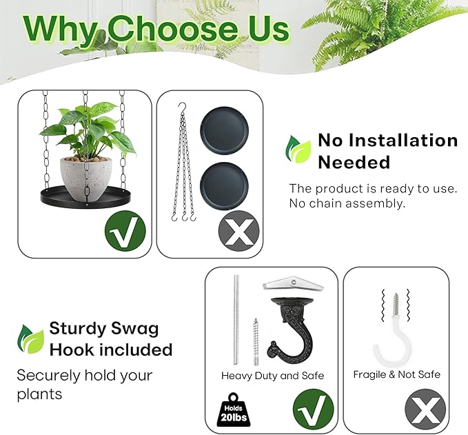 Shinehola 2 Pack Hanging Planters for Indoor Outdoor Plants 9", Plant Hanger Indoor | Metal Hanging Plant Holder, 2-Tier Hanging Plant Shelf, Hanging Basket, No Plant/Pot Included (2 Packs)