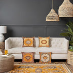 Jartinle Persian Medallion Throw Pillow Covers 18x18 Set of 4 Retro Boho Floral Ethnic Pillow Covers for Outdoor Sofa Couch Hippie Home Decor