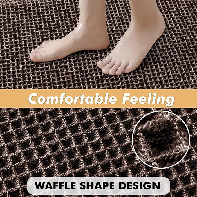 MIULEE Set of 2 Waffle Bathroom Rugs, Boho Bath Rugs Non Slip Washable, Super Absorbent Bath Mats, Ultra Soft Rubber Backed Shower Mats for Bathroom Floor, Tub and Shower, Chocolate, 18x30 Inch