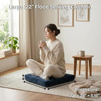 Meditation Floor Pillow Set of 2, Large Velvet Floor Pillows for Sitting, Tufted Floor Seating Cushions for Adults, Big Pillows for Yoga & Living Room, 22x22 Inch, Navy