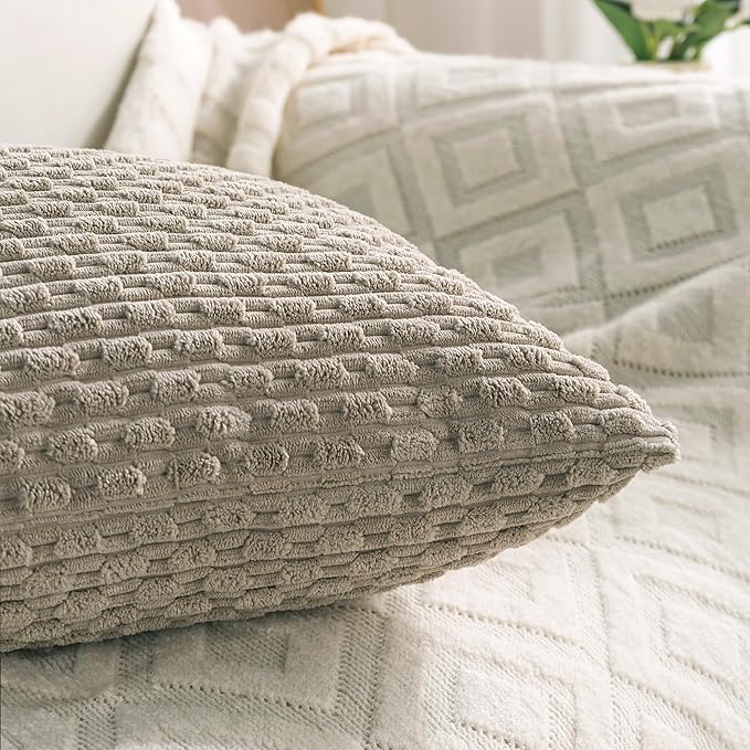 Set of 4 Taupe Decorative Throw Pillow Covers 20x20 Inch Corduroy Pillow Covers for Bed Couch Sofa Living Room Soft Square Cushion Cases