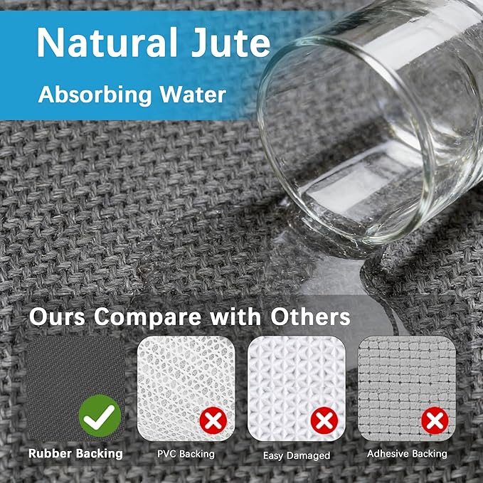 GOYLSER Gray 2x10 Runner Rug for Hallway, Water Absorbent Laundry Room Rug Runner, Natural Jute Long Carpet Runners for Hallway