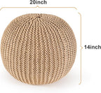 Pouf Ottoman Stuffed Round Modern Foam Filled Foot Rest Poufs for Living Room Chair Decorative 20 X 14 Inches Boho Relax Stool for Wedding Christmas Party, (Khaki, 20inch)