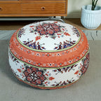 Unstuffed Pouf Cover Ottoman Footrest Bohemian Chenille Foot Stool Floor Bean Bag 20x8 Inches for Living Room Bedroom Home Decor (Orange, Round)