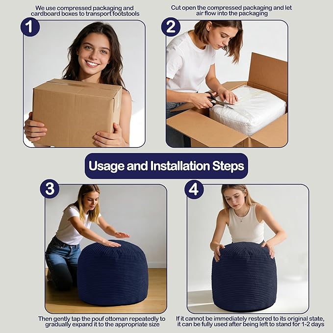 Sqodok Round Stuffed Pouf Ottoman for Foot Stools, 20"x 15" Corduroy Poufs Ottoman with Shredded Foam Filling, Washable Floor Poufs Foot Rest for Living Room Bedroom Home Decor and Office Chair