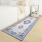 Amearea Vintage Design Runner Rugs for Living Room, 2x6 Machine Washable Floral Collection Traditional Bedroom Rug, Low Pile Cute Kids Room Print Carpet, No Slip Office Kitchen Home Decor, Blue