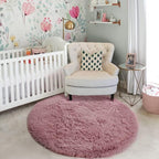 Blush Pink Fluffy Round Rug 4Ft for Bedroom, Fuzzy Furry Circle Area Rugs for Kids Room Decor Aesthetic, Shaggy Circular Carpet for Girls Nursery Dorm Baby Teen, Cute Neutral Dusty Rose Mauve Rug