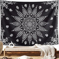 KJHL Floral Bohemian Tapestry Black and White Flower Aesthetic Tapestry Mandala Room Decor Wall Hanging Boho Tapestries for Bedroom Dorm(Black, 44" x 60")