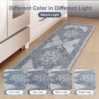KIMODE Anti Fatigue Kitchen Mat, Cushioned Kitchen Mats for Floor 2 Piece, Boho Vintage Kitchen Rugs, Comfort Foam Standing Desk Mat for Laundry, Office, Sink Navy Blue 17"x47"+17"x29"