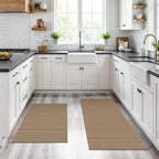 KOZYFLY Area Rug Runner Sets of 2 Pcs 2x3 and 2x5 Washable Kitchen Rugs Non Slip Rubber Backed Hallway Rug Woven Cotton Entrance Rugs for Front Porch Bathroom Kitchen Bedroom, Tan/Orange/Brown