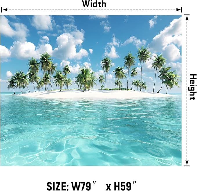 AOHMPT Ocean Tapestry, Beach Evening Sunset Tapestry, Natural Beach Palm Tree Landscape Tapestries Poster, Seaside Landscape Wall Hanging for Bedroom, Dorm Room and Living Room Wall Decor 79" L x 59" W