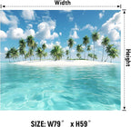AOHMPT Ocean Tapestry, Beach Evening Sunset Tapestry, Natural Beach Palm Tree Landscape Tapestries Poster, Seaside Landscape Wall Hanging for Bedroom, Dorm Room and Living Room Wall Decor 79" L x 59" W