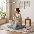 Floor Pillow for Sitting, Large Velvet Floor Seating Cushion for Adults, Tufted Big Pillow for Meditation, Yoga & Living Room, Machine Washable, 22x22 Inch, Blue