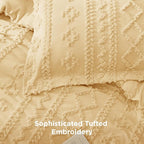Bedsure Tufted Boho Comforter Set Queen Size - Yellow Boho Bed Set, GentleSoft™ 3 Pieces Farmhouse Shabby Chic Embroidery Bedding, Gifts for Woman, Soft Jacquard Queen Comforter for All Seasons