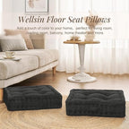 Wellsin Square Floor Pillows for Adults Kids - Meditation Floor Pillow Seating Cushion - Tufted Floor Cushion with Shredded Foam & Velvet Cover, 1 Pack, 20x20 Inch, Gray