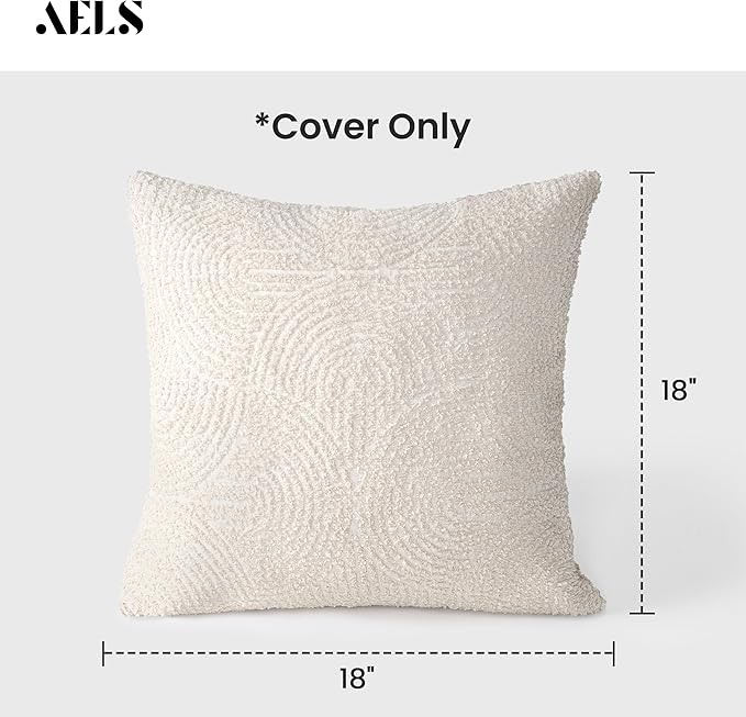 AELS Boho Decorative Textured Throw Pillow Covers 18x18, Modern Mid Century Rainbow Tufted Pillow Case, Farmhouse Rustic Geometric Woven Cushion Case for Bed Couch Sofa, Creamy White