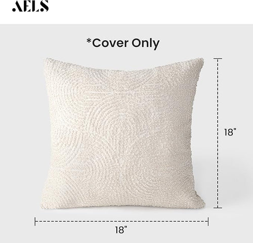 AELS Boho Decorative Textured Throw Pillow Covers 18x18, Modern Mid Century Rainbow Tufted Pillow Case, Farmhouse Rustic Geometric Woven Cushion Case for Bed Couch Sofa, Creamy White