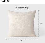 AELS Boho Decorative Textured Throw Pillow Covers 20x20, Organic Modern Mid Century Rainbow Tufted Pillow Case, Farmhouse Rustic Geometric Woven Cushion Case for Bed Couch Sofa, Creamy White