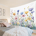 LB Aesthetic Flower Tapestry Rustic Colorful Floral Green Plant Wall Tapestry Nature Wildflower Botanical Tapestries for Bedroom Living Room College Dorm Wall Decor,78Wx60H inches