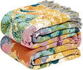 Boho Throw Blanket for Bed Cotton Spring Blankets for Bedroom Living Room All Season Lightweight Floral Embroidery Reversible Twin Quilt for Couch Sofa Chair 60"x80" Home Decor