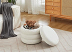 Flouki 20.1" Storage Ottoman Round, Vanity Stools for Bedroom, Velvet Pouf Ottoman with Removable Lid, Modern Ottoman Stool for Girls Women, Foot Stool for Living Room, White